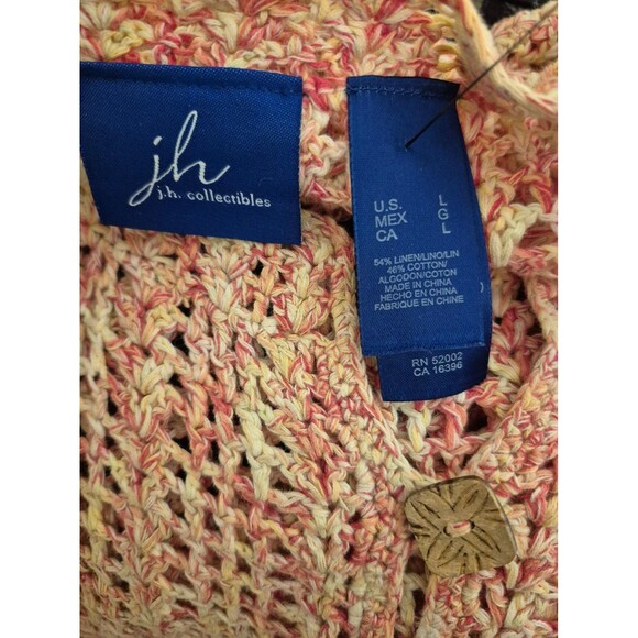 J H Collectibles VTG Boho Crochet Sweater Top Open Knit Short Sleeve Top Sz L - Picture 7 of 7